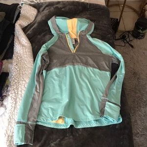 EUC Aqua, gray, light orange hoodie with paneling